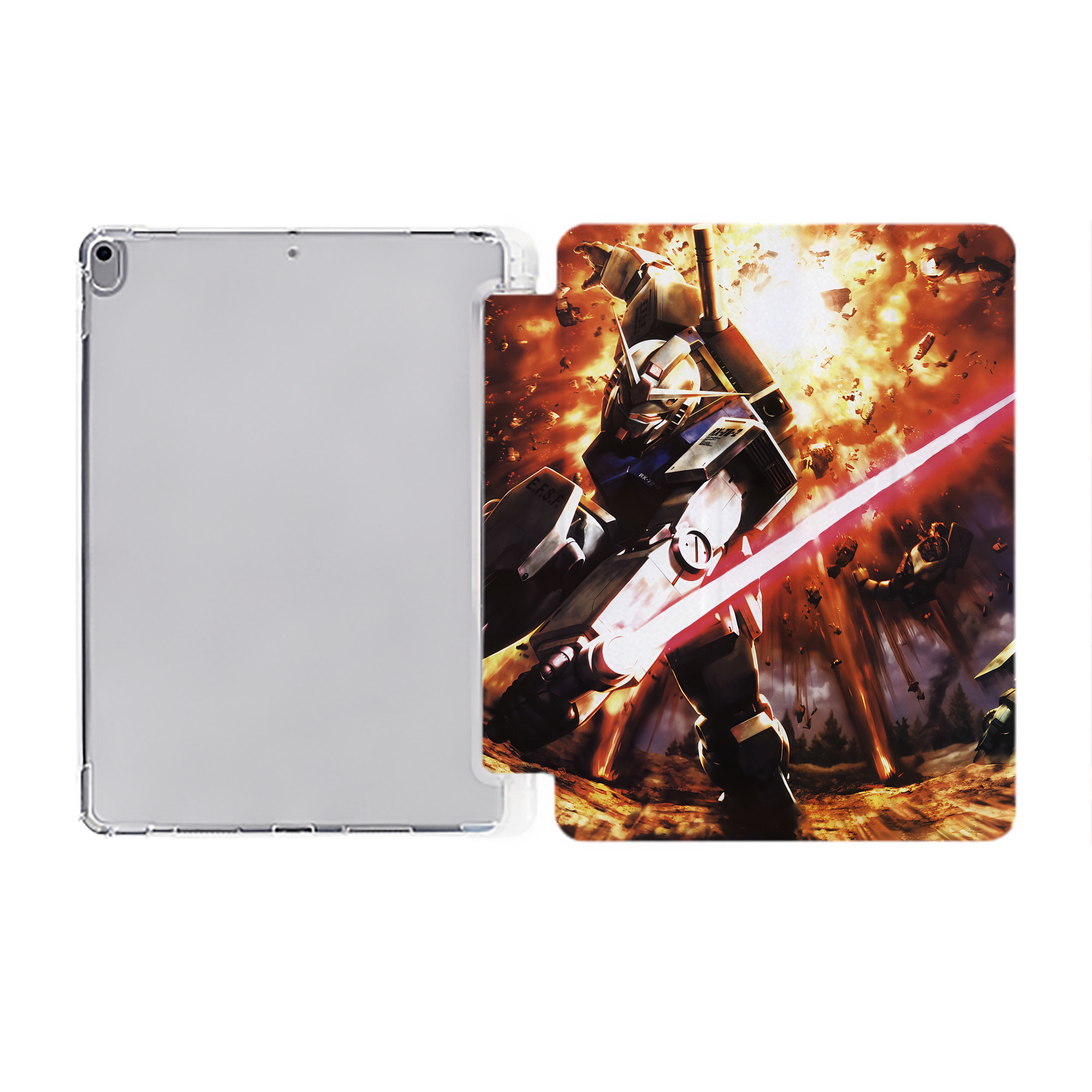 （画像用） 機動戦士ガンダム Mobile Suit Gundam IPad ケース ペン収納付き 三つ折りスタンド PUレザー×シリコン 対応機種9.5/10.5/10.9インチ